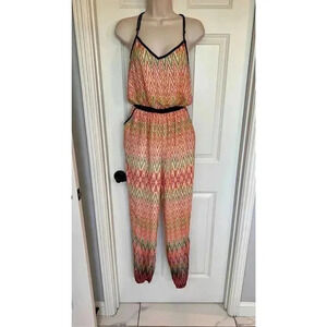 Haute Hanger Women’s M Pants Tank Top One Piece Romper Pockets Orange Green